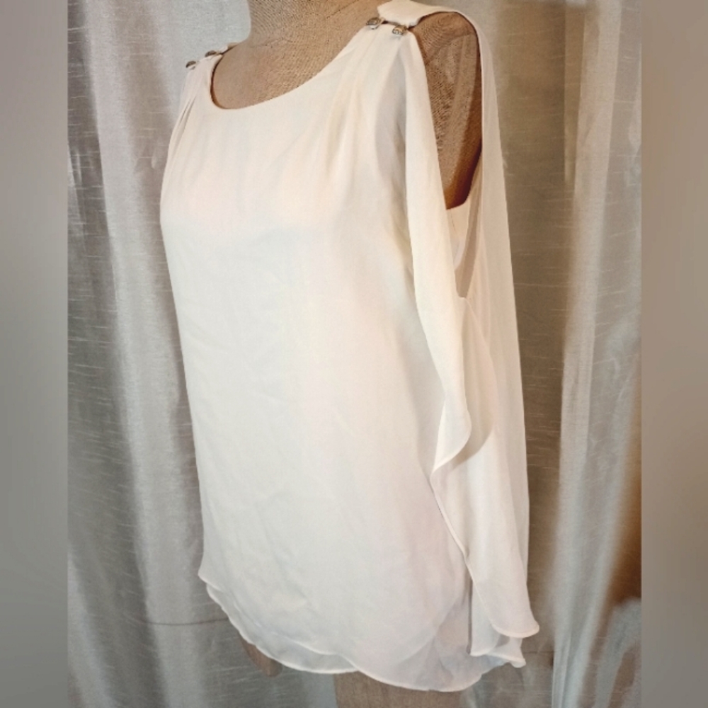 Black House White Market Tank Top, White, High /Low, Asymmetrical Hem, Sheer, M - Picture 2 of 10